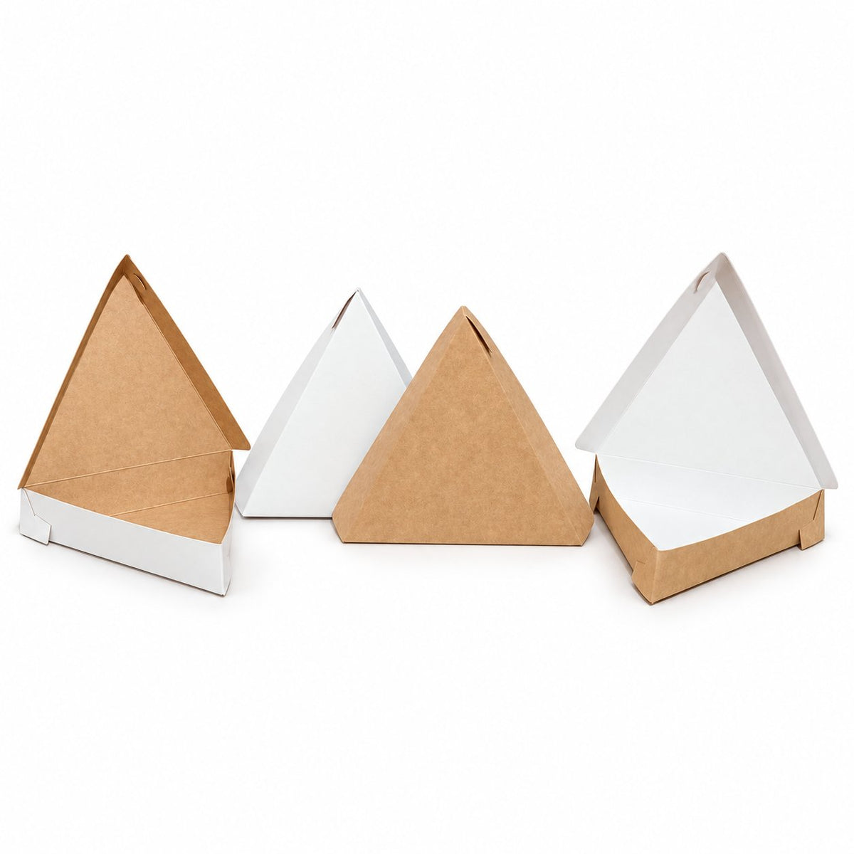 Pack 100 boîtes triangle kraft | Pour pizza, crêpes, snacks | Livraison rapide Maroc — vue produit sur fond blanc