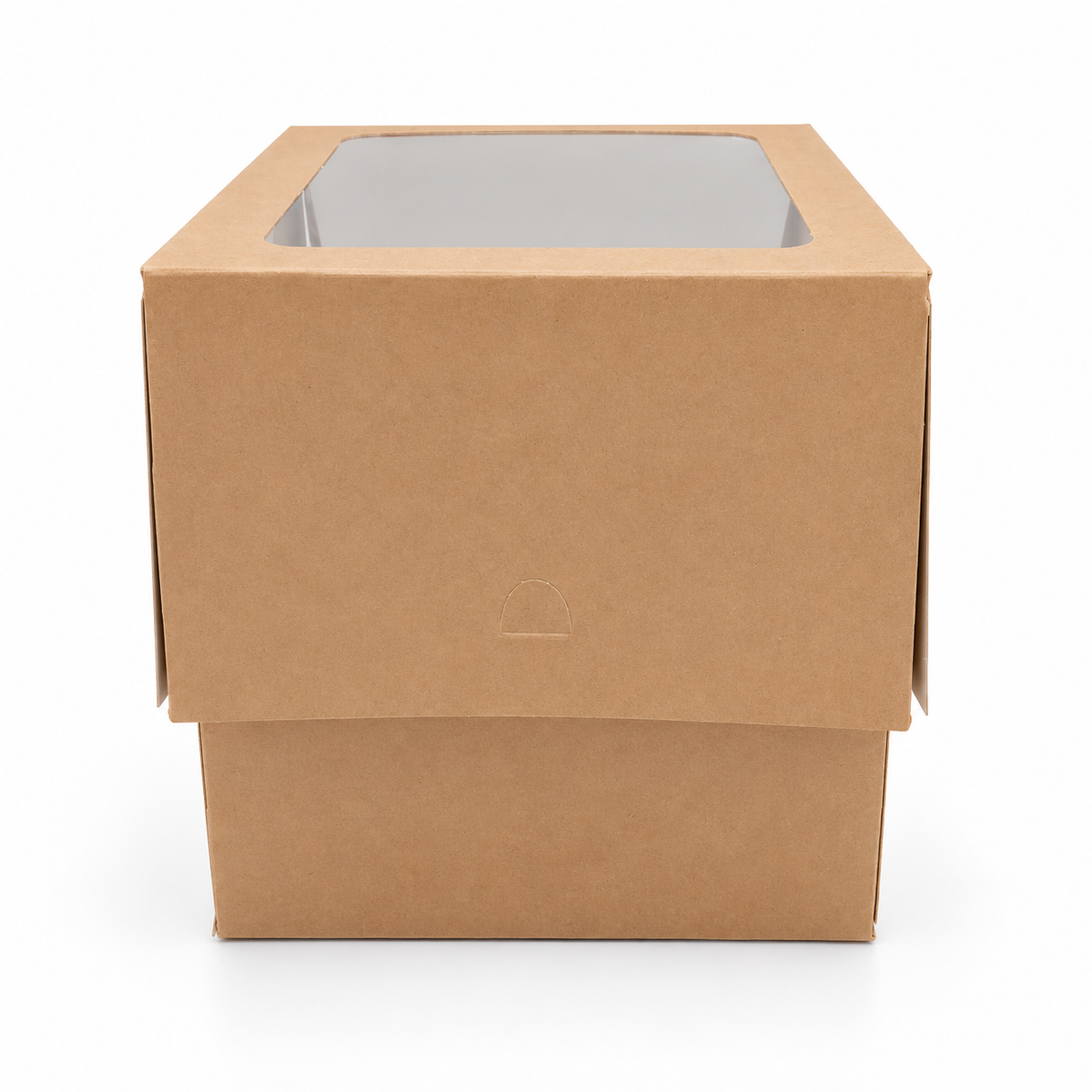 Standard kraft boxes with windows on a white background