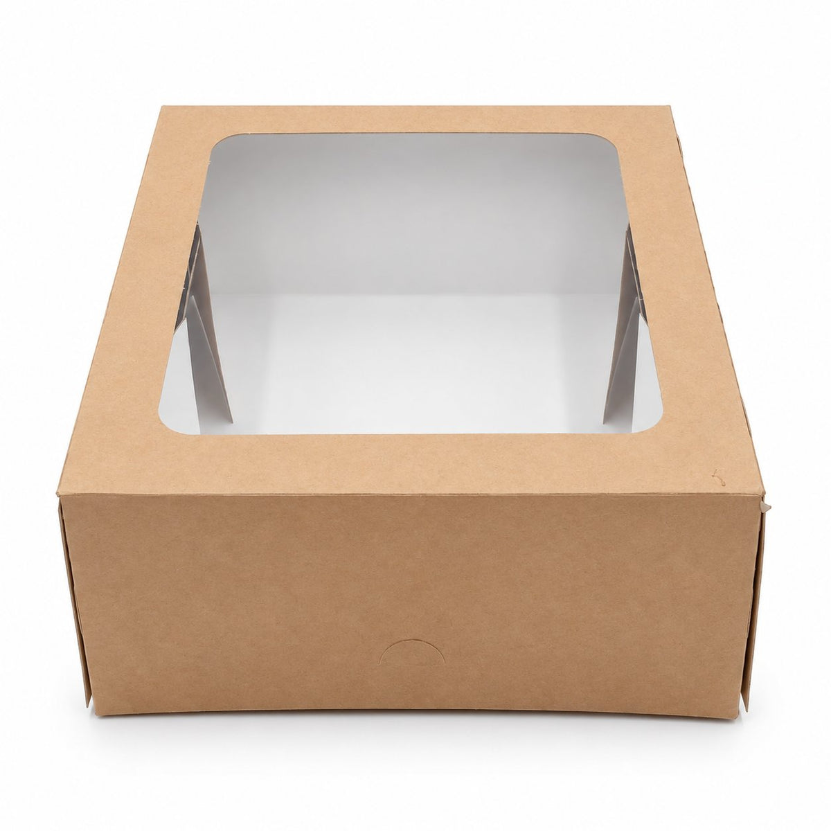 Standard kraft boxes with windows on a white background