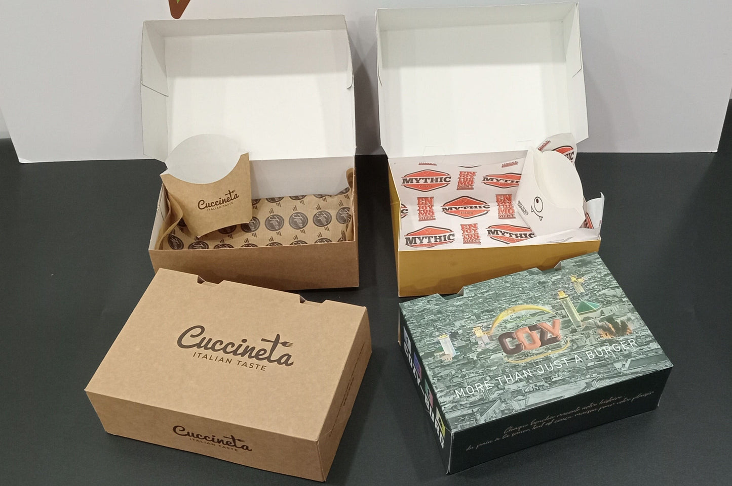 Boîtes menu personnalisées avec logo – format burger + frites