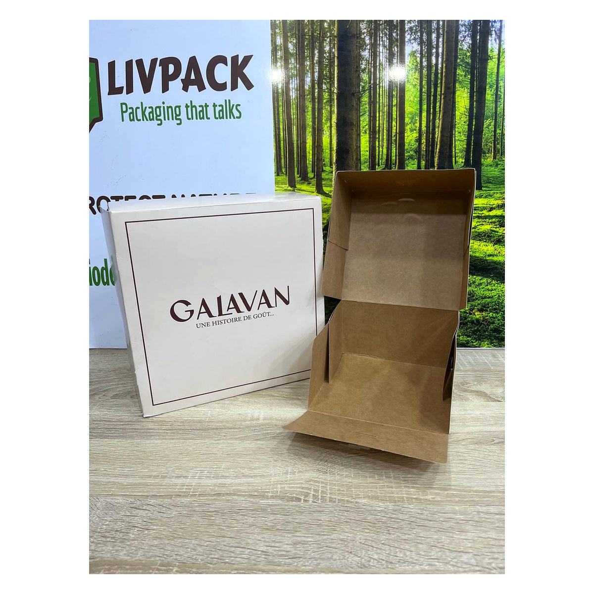 Boîte pâtisserie imprimée couleur personnalisée avec logo, intérieur kraft alimentaire, emballage premium pour professionnels – Livpack Maroc