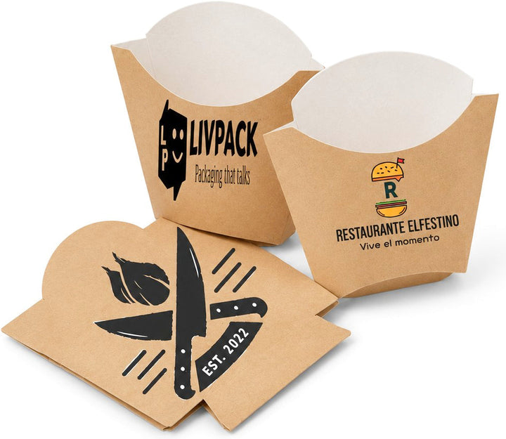 Envase para patatas fritas de kraft marrón con impresión personalizada