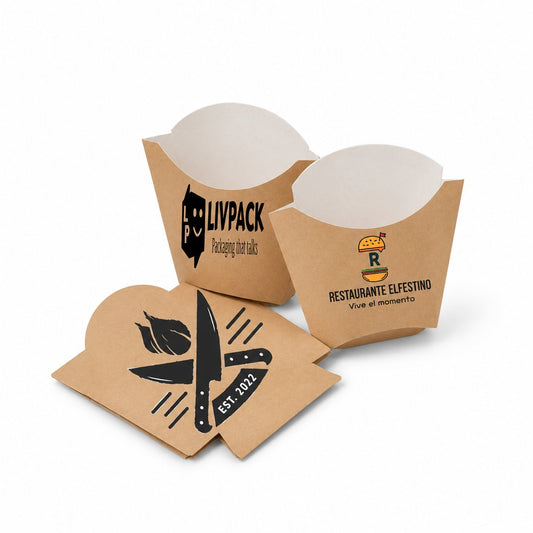 Exemple d’emballage pour frites en kraft brun personnalisé