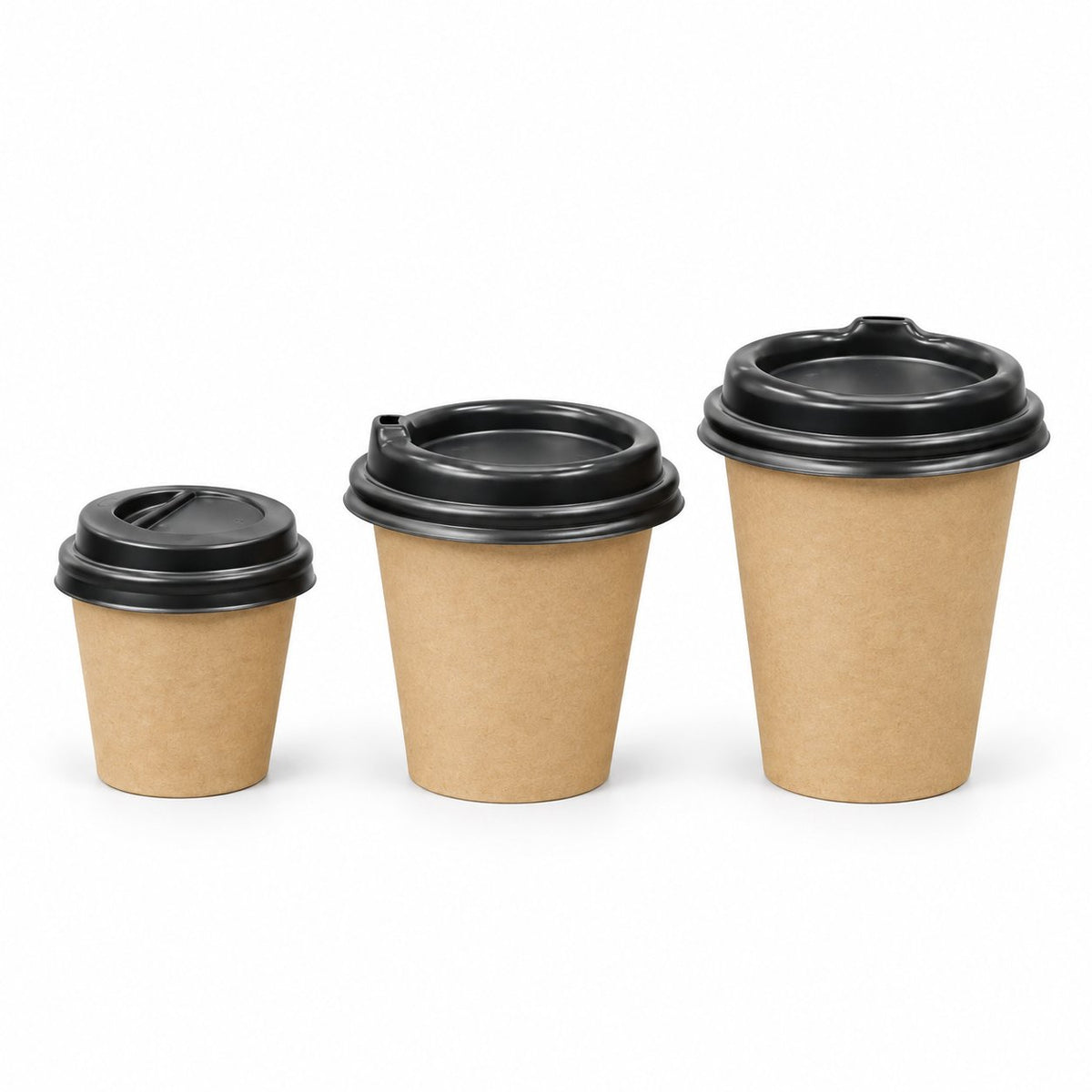 Pack 500 Gobelets Jetables – Kraft Standard & Transparent avec Couvercle Bombé — vue produit sur fond blanc