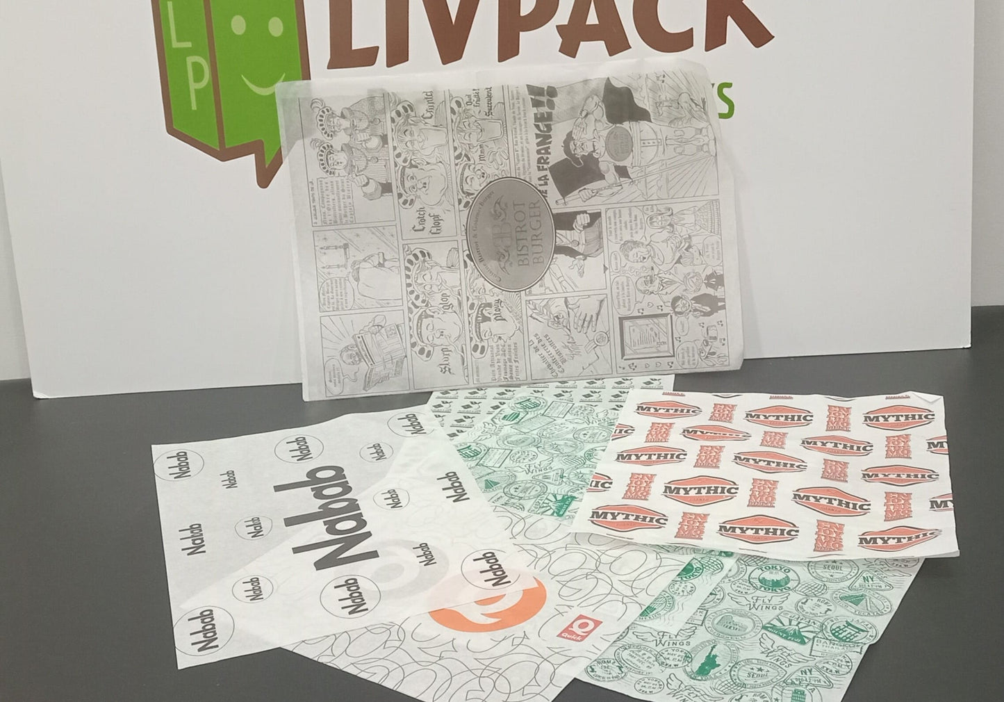 Papier ingraissable blanc personnalisé pour burger, tacos ou sandwich – Livpack