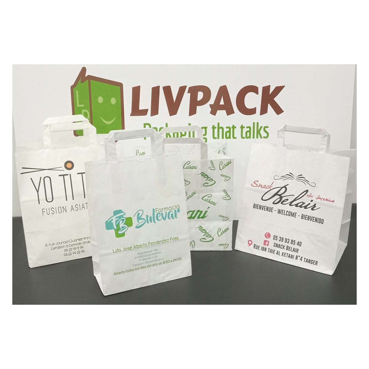 Custom white carrier bag with logo