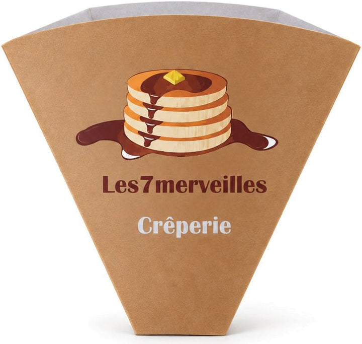 Soportes blancos impresos para crepes, modelos pequeño y grande