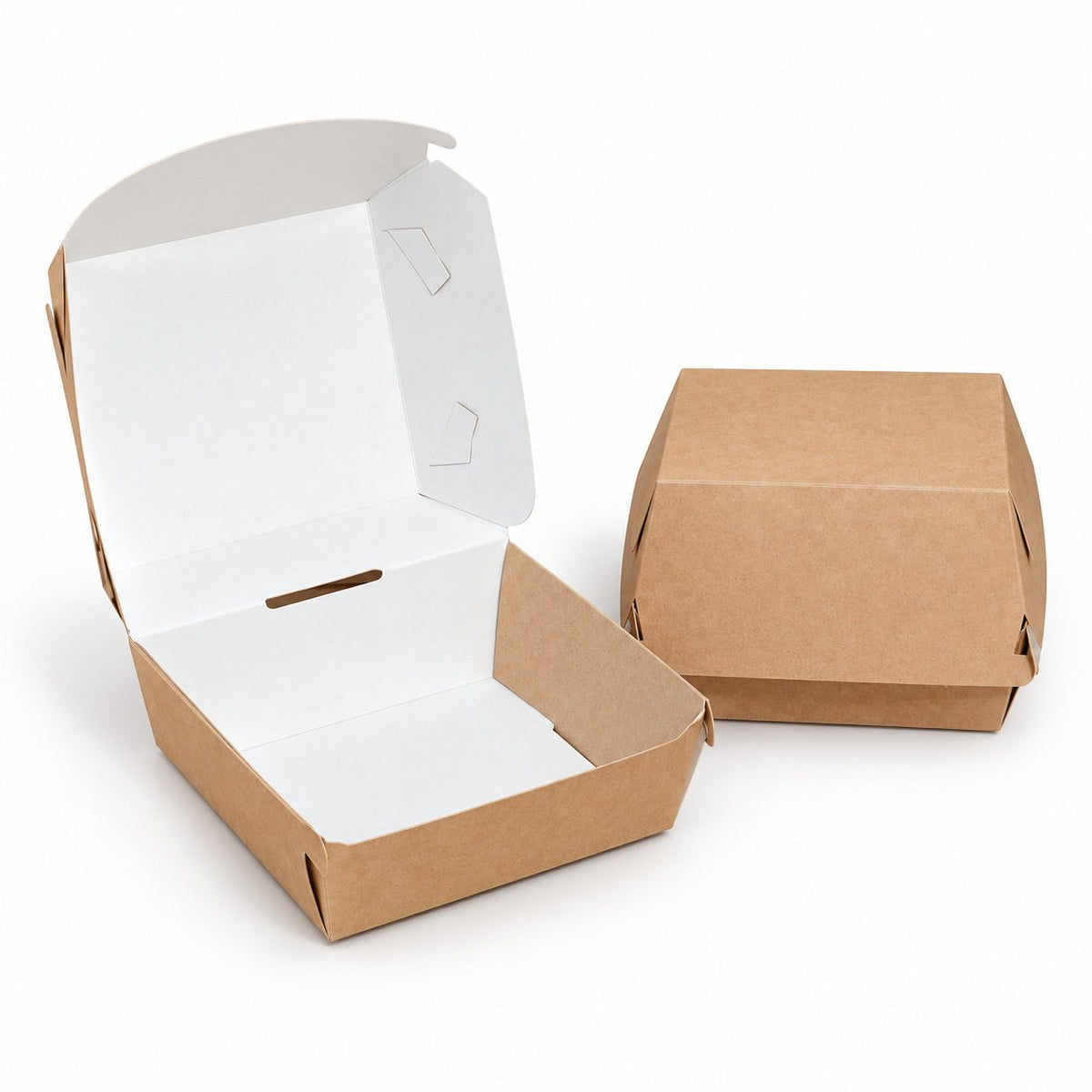 Pack 100 Boîtes Burger Kraft Standard – 2 Tailles Disponibles – Livraison Rapide — vue produit sur fond blanc