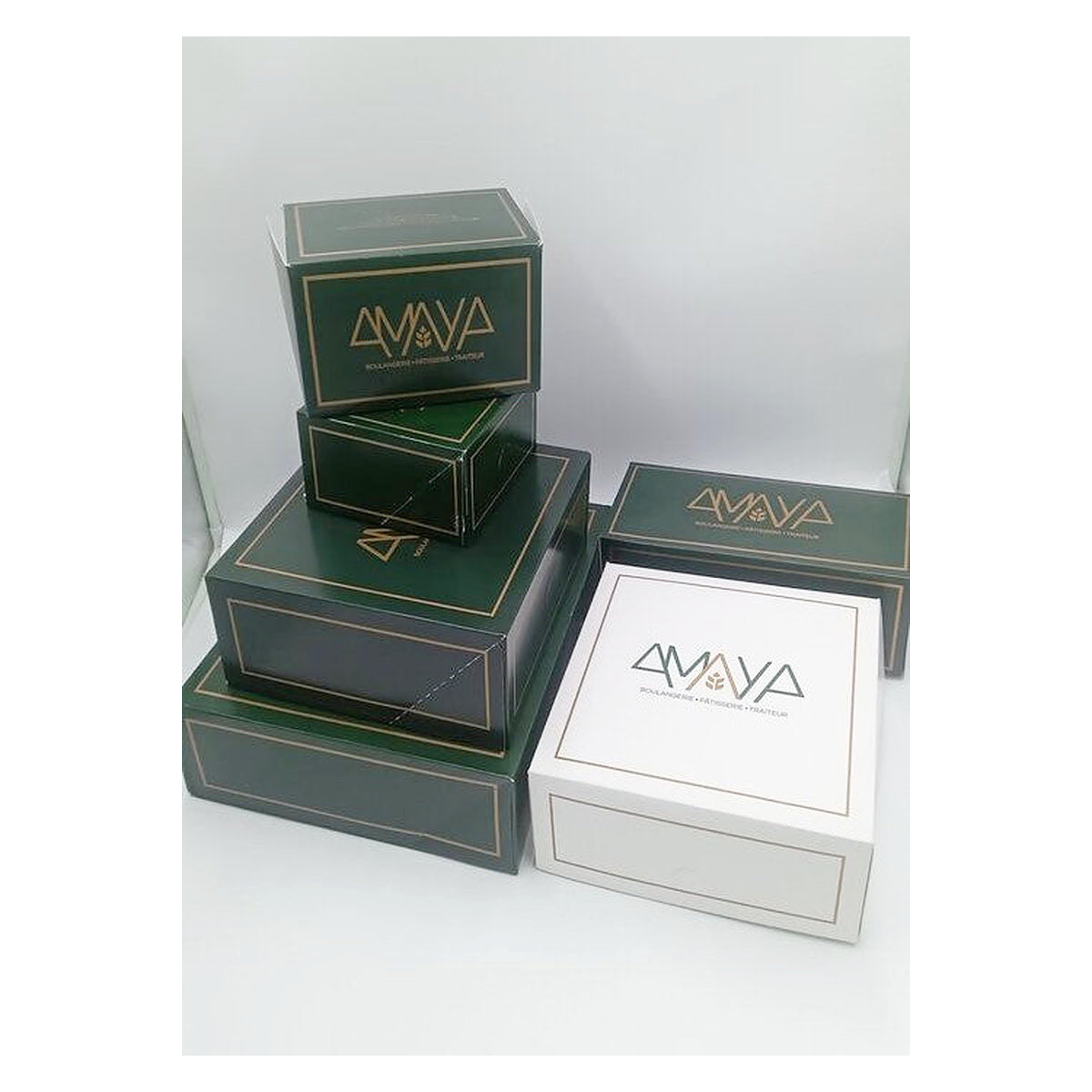 Stacked pastry boxes with logo printing