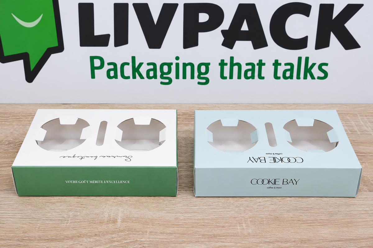 Boîtes porte-gobelets Livpack vides – éclairage et cadrage retouchés