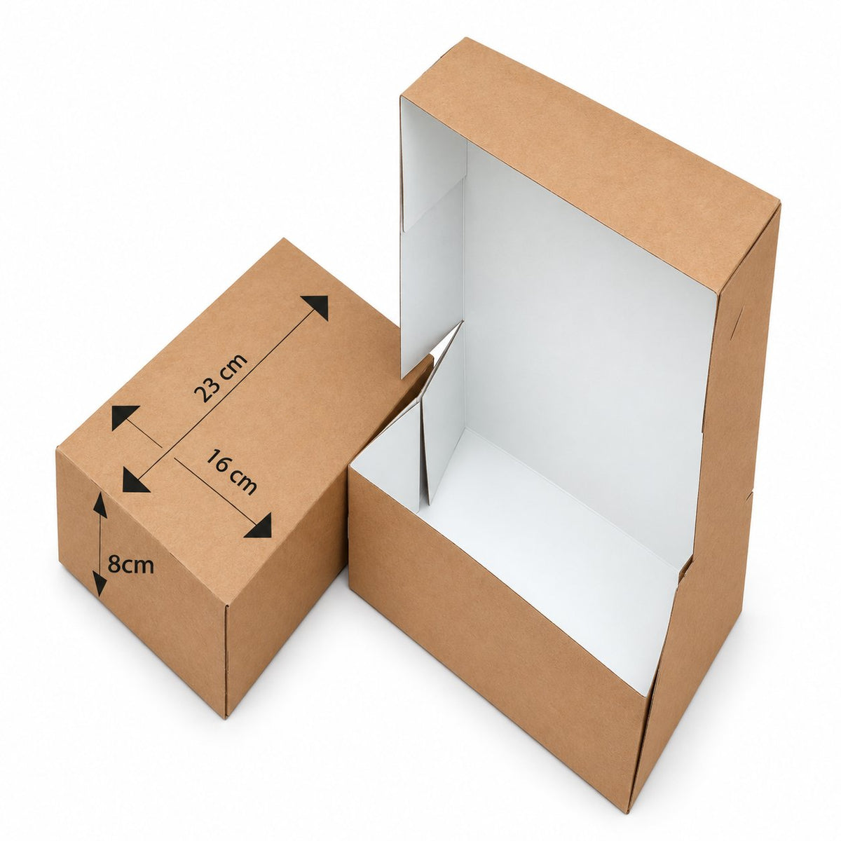 Boîte Menu kraft restaurant – Pack de 50 | 23x16x8 cm | Burger, sandwich, tacos + frites — vue produit sur fond blanc