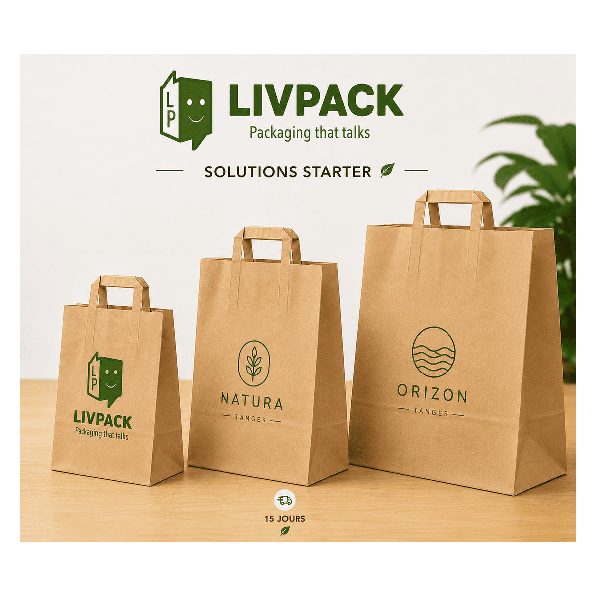 Sac papier kraft brun personnalisé avec logo pour boutiques et restaurants