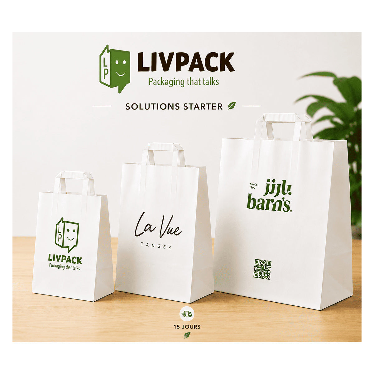 White kraft carrier bag with handle and Starter logo printing