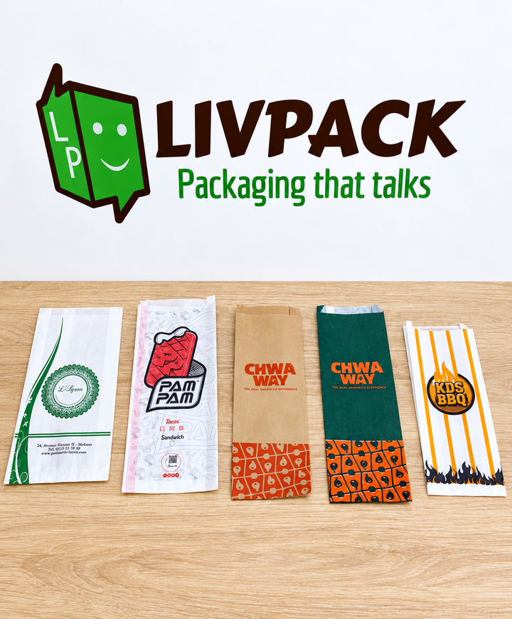 Bolsas de sándwich impresas en kraft blanco y natural de 40 g/m²