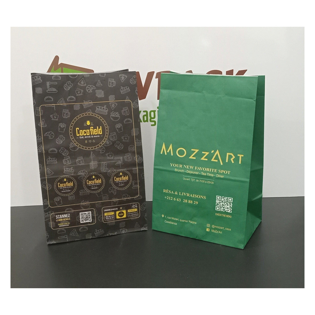 Sachets SOS à fond carré avec impression intégrale personnalisée – Solution Premium pour restaurants et vente à emporter