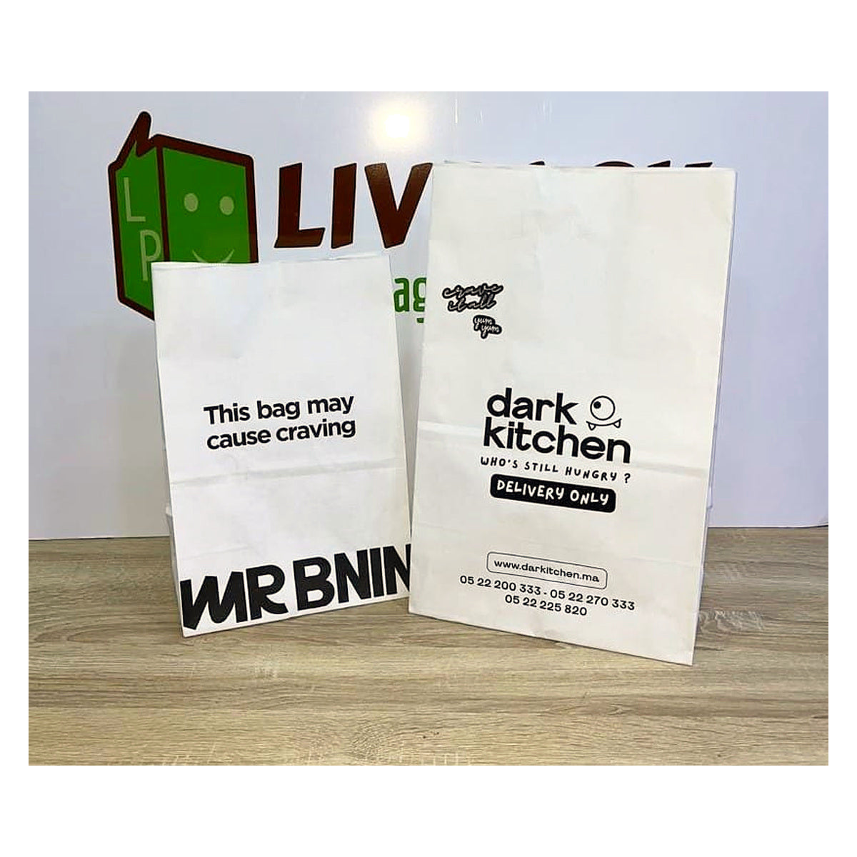 Custom white kraft square-bottom SOS bags, Starter design