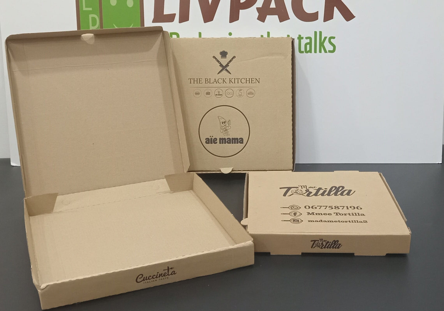 Caja de pizza Kraft personalizada con logotipo – 26 cm / 29 cm / 31 cm / 40 cm – Mínimo 5000 unidades