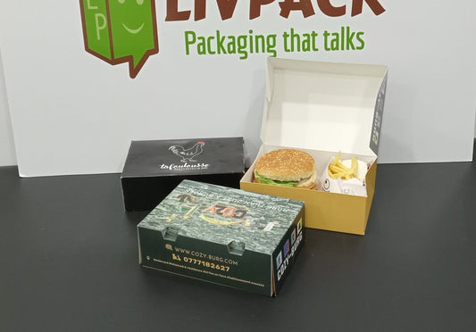 Boîte menu personnalisée avec logo – format burger + frites