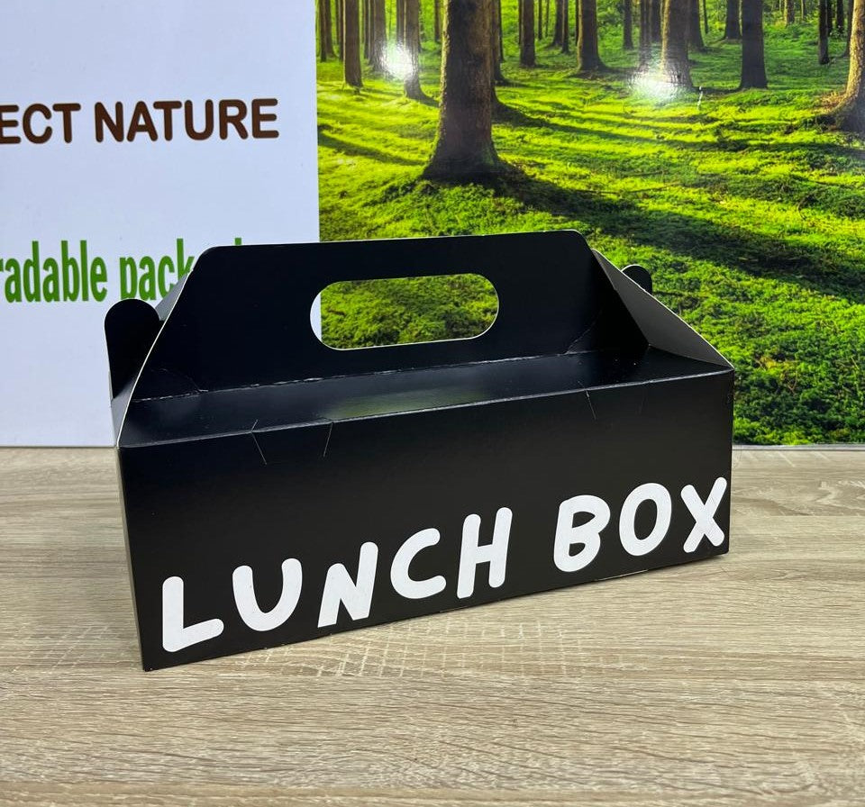 Boîte mallette avec poignée intégrée en carton CKB noir personnalisée pour restauration et pâtisserie
