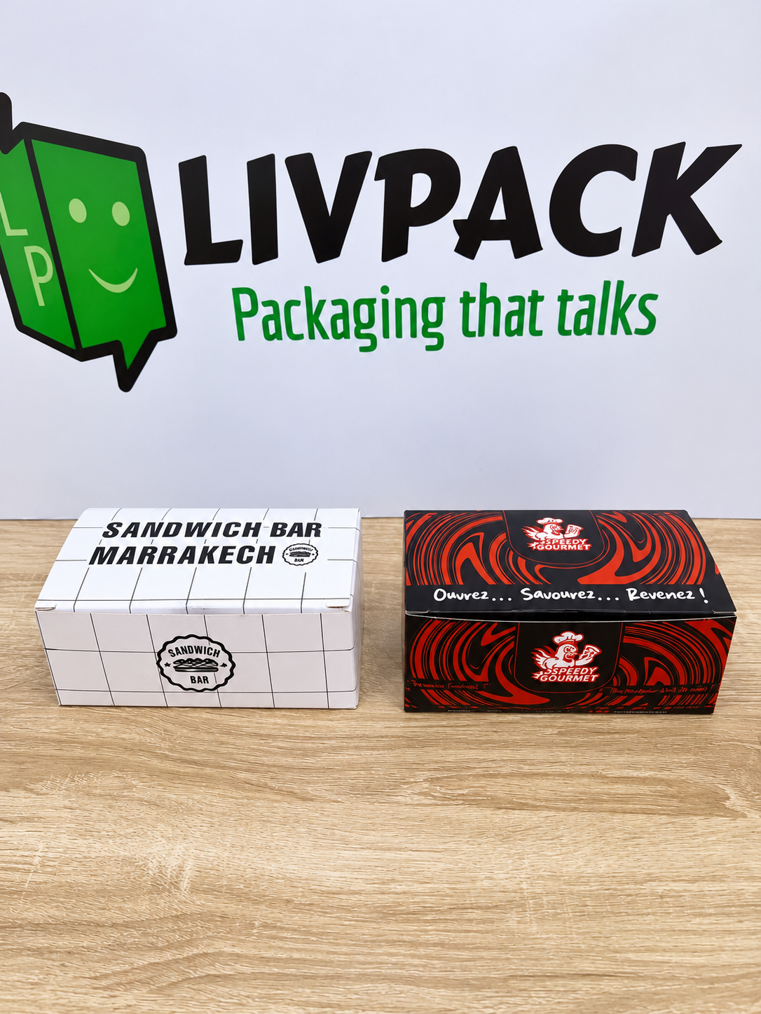 Boîtes rectangulaires personnalisées 14,5 × 8 × 6 cm pour restauration et pâtisserie LIVPACK