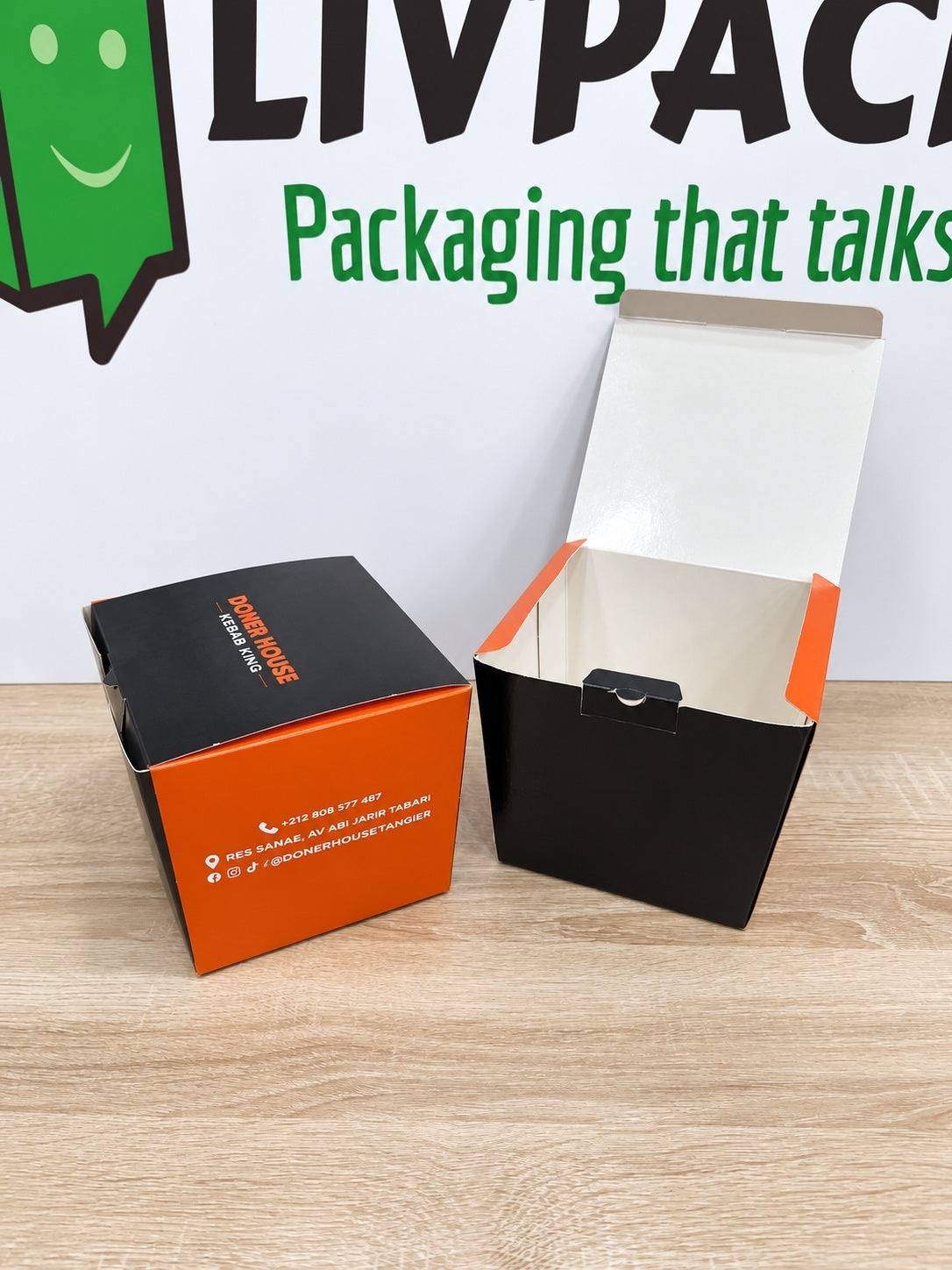 Boîte repas personnalisée 14 × 13 × 12 cm, ouverte et fermée, pour riz, pâtes et salades – LIVPACK