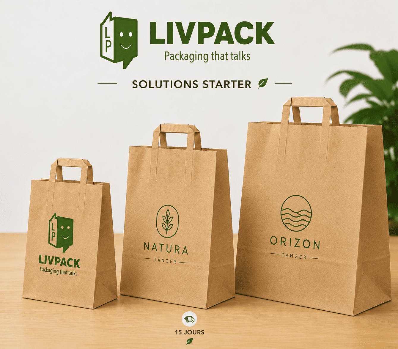 Sac papier kraft brun personnalisé avec logo pour boutiques et restaurants