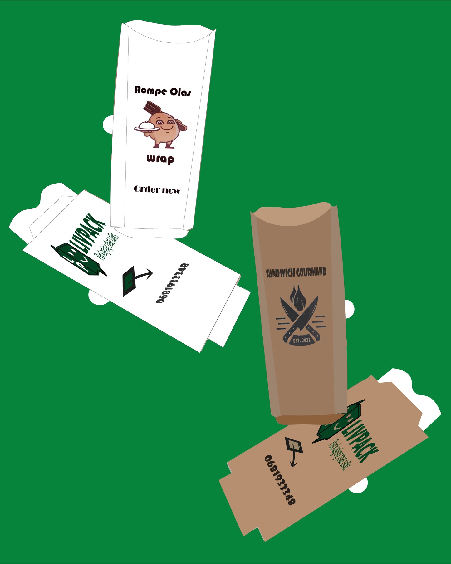 Custom Cardboard Wrap or Sandwich Pouch – White or Brown Kraft – Minimum 10,000 units